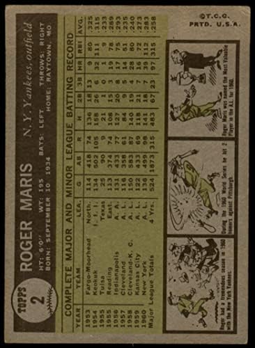1961. Topps 2 Roger Maris New York Yankees Dean's Cards 2 - Dobri Yankees