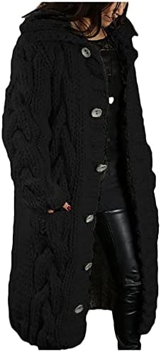DNURI ženski džemper kardigan zima toplo šargantni pleteni kabel s džepovima, dugački pleteni rebra o ovratnik vanjske odjeće kaputi