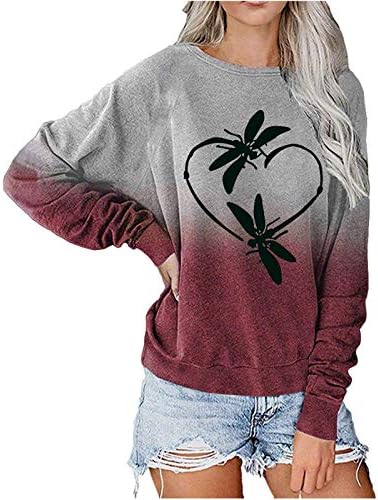 Fzylqy ženska košnica zmajeva Dragonfly Graphic Print Lagani pulover vrhovi košulje casual labavi džemperi vrhovi majice