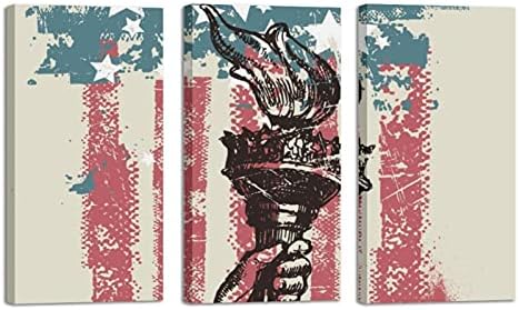 3 ploče uokvirena platno zidna umjetnost Sažetak SAD zastave Patriotska sloboda baklja ilustracija uljana slika Moderna domaća umjetnost