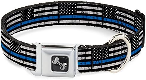 Sjajni pojas za pseće ogrlice tanke plave linijske zastava iscrpljena crno siva plava 15 do 26 inča široka 1,0 inča