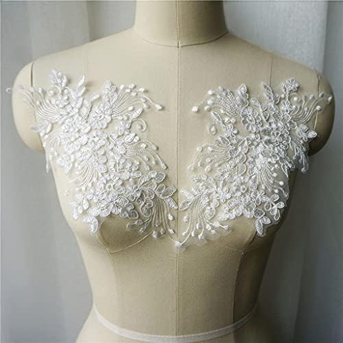 TXUKK 2PCS Bijeli cvjetovi ruža čipkasta tkanina Tkanina za učvršćene vjenčane aplikacije Šivaj zakrpa za večernju haljinu DIY Dekoracija