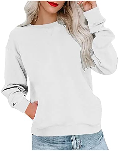 Jednobojna majica za žene jesenski modni pulover džemperi s okruglim vratom s dugim rukavima majica s džepovima