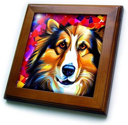 3. Prekrasan portret grubog psa pasmine Collie. Digitalna pozadina na crvenoj pozadini. - Uokvirene pločice