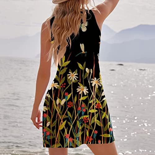 Ayaso ženski rukav bez rukava marinski organizam za printu vrat ruširana haljina na plaži labavo fit 2023 Summer casual midi haljina