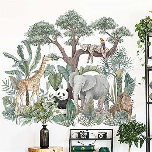 Šumske travnjake životinje zidne naljepnice tropski list žirafa lav leopard panda papiga sa slonom zidne naljepnice spavaća soba dnevna