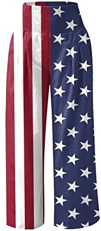 4. srpnja hlače širokih nogu za žene američke zastave elastične hlače s visokim strukom s džepovima palazzo hlače