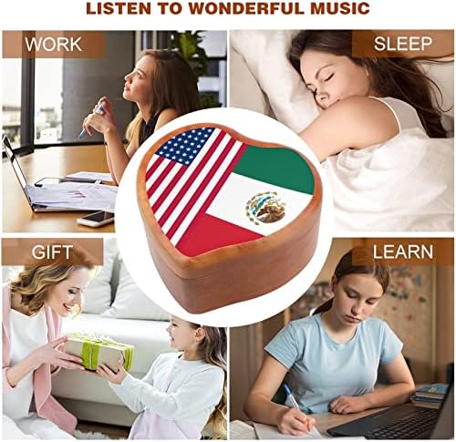 USA Mexican Flag Wood Music Box Vintage Musical Box Poklon za božićni rođendan Valentinovo
