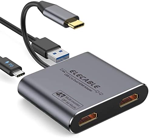 Elecibilni USB C do dvostrukog HDMI adaptera 4K, USB+PD punjenje+2 HDMI 4 u 1 za Mac/iPad Pro, Surface, Chrome, Switch, PhNoE itd.
