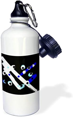 3Drose Slika suvremenih bijelih šipki s plavom bojom na crnoj slici - boce s vodom