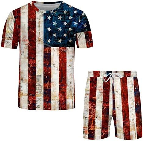Muška majica i kratke hlače postavljaju kratke rukave 2 komada Ljetne casual odjeće 4. srpnja Patriotske sportske pjesme