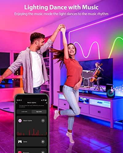 Sylsmart Neonska svjetla konopa, 16,4ft RGBW+IC Ocijenjena svjetla konopa s glazbenom sinkronizacijom, fleksibilni DIY dizajn, radi