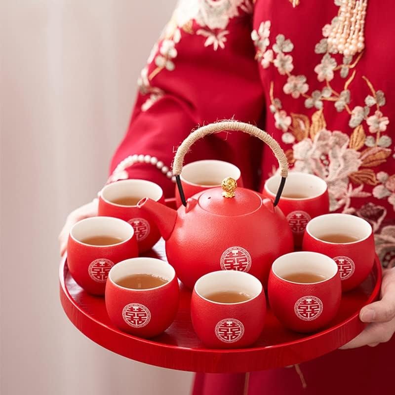 Lkyboa keramički čaj lonac set za čaj za čaj i šalice set kineski stil vjenčanje crveni čaj za čaj pokloni lonac od osam šalica