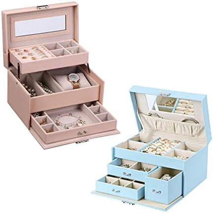 3-slojne kutije za nakit za djevojčice ženska kutija za organizatore s bravom za prstenje, naušnice, ogrlice i satove u ružičastoj