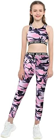 EasyForever Girls Atletic Crop Top s gamašcama Workout Set 2 Piece Dance Sports Outfits Tracksuit Set za djecu