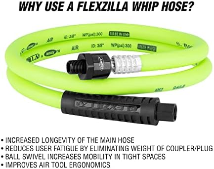 Flexzilla Swivel Whip Air Cose, 3/8 inča x 4 ft., Teškanost, lagana, hibridna, zillagreen - HFZ3804YW2B