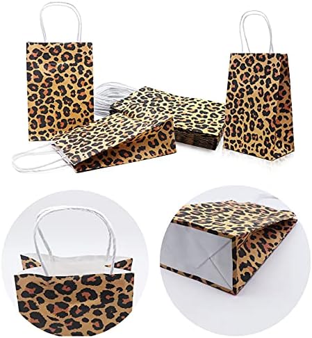 Sunčano sjedalo leopard tiskane torbe kraft papirnate poklone torbe s ručicom 12 pakiranja zabave za djecu divljeg života džungla safari