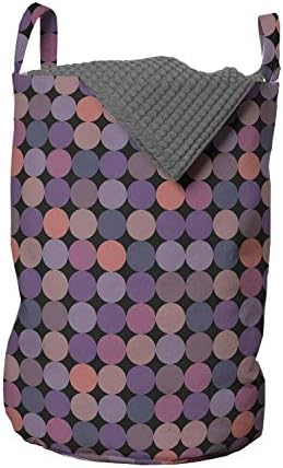 Apstraktna torba za rublje u retro stilu, mozaik u točkicama, geometrijski pastelni krugovi, košara za rublje s ručkama i kopčom za