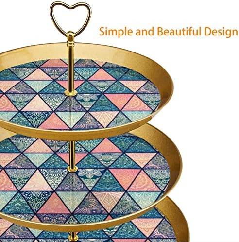 3 nivoa Cupcake postolje za kolač kule za prikaz kolača za desert stabla toranj za zabave događaje dekor, klasični uzorak trokut ružičasto