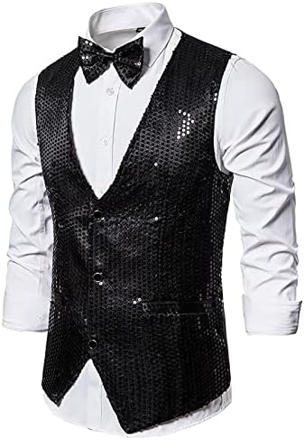 Nzwiluns prsluk za mušku jaknu s modnim šljokicama s modnim šljokicama prsluk jakne v-izreza Business Business Wedding Tuxedo Tuxedo