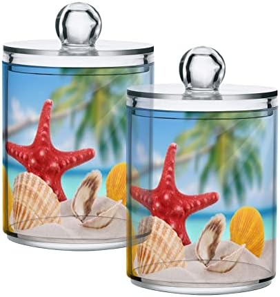 Yyzzh Seashell Starfish Palm Tree Sunshine na plaži 2 pakiranje Qtip držač za dozator za pamučni bris kuglice okrugli jastučići Floss