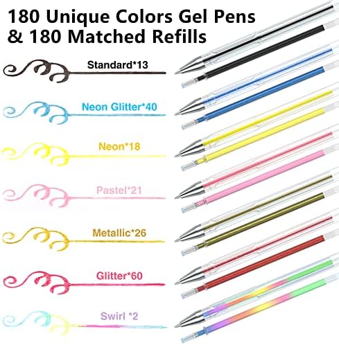 Set gel olovaka od 360 pakiranja, set gel olovaka od 180 boja plus 180 punjenja u boji savršen je za bojanje knjiga za odrasle i crtanje