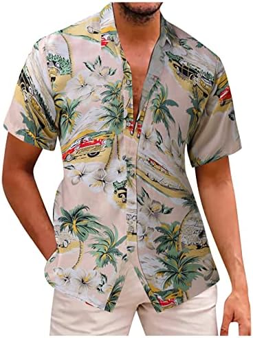 ZDDO muške košulje ležerne, ljetni gumb s kratkim rukavima Down Down za muškarce Havajski tropsko drveće tisak plaža Aloha vrhovi