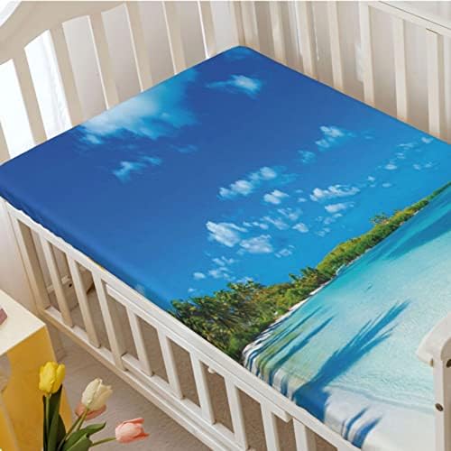 Plaža tematska plahta za mini krevetiće, prijenosni mini krevetići za malu krevetiću madraca madraca, sjajni za dječaka ili djevojčicu