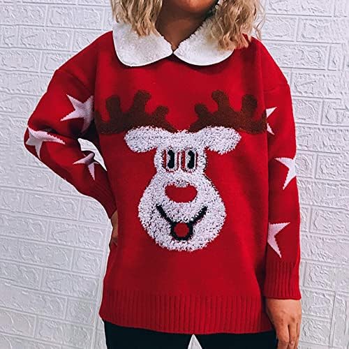 Ružni božićni džemper za žene Merry gmaz Slatki praznični pleteni pulover vrhovi babydoll s ovratnicima džemperi