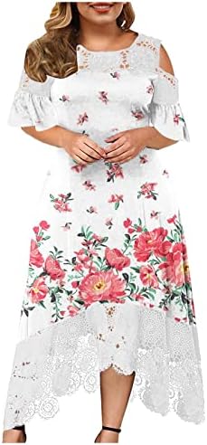 Čipkasta haljina za žene hladne ramena dugačke haljine plus veličina 2023 Ljetni boho cvjetni sunčani ruffle ruffle rukav ruffy haljina