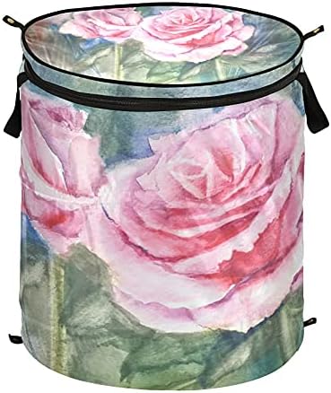 Alaza 50 l sklopivi rublje rublja Dvije ruže svijetlo ružičaste na tamnozelenoj i ljubičastom pop up spremniku/organizatoru s jednostavnim