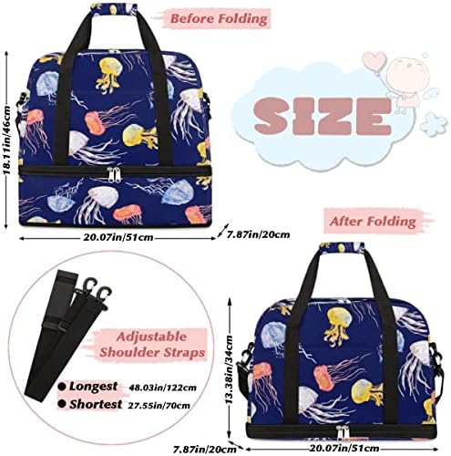 Morske meduze Sailor Blue sklopivi putnički duffel torba tote nositi se na torba za prtljagu u teretani s odjeljkom za cipele za ženu