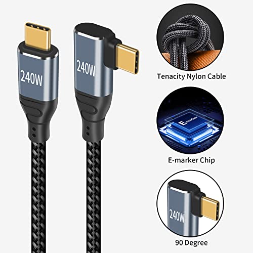 Poyiccot USB C do USB C kabela 240W, 5ft desni kut USB C kabel Brzo punjenje, PD 3.1 Type C punjač izdržljivih najlonskih pletenica