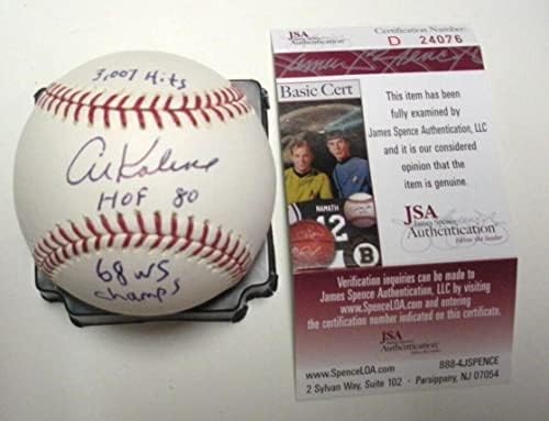 Al Kaline Detroit Tigers HOF 80.3007 hitova, 68 Wschamp JSA/CoA potpisan MLB bejzbol - Autografirani bejzbols