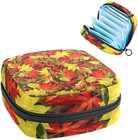 Torba za razdoblje, torba sanitarne salvete, torba za period, torba za putničku šminku, jesenski crveni lišće uzorak biljke