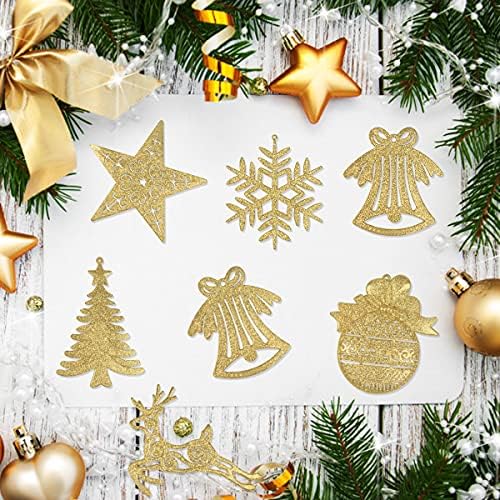 Songjum 24 PCS Zlatni božićni viseći ukrasi, božićni sjaj snježne pahuljice ukras stabla ukras za zimsko čudo božićno drvce