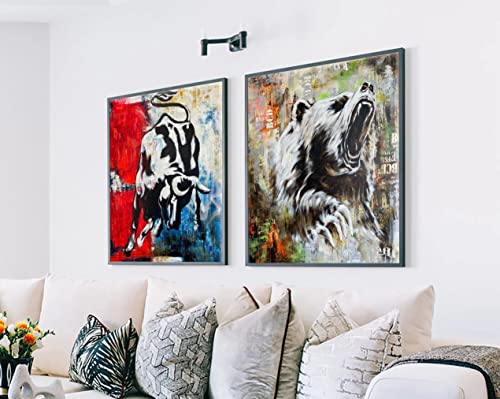 Sažetak slike bika i medvjeda ulja originalni set od 2 šarene dekor umjetnosti za životinje za dom | Glasni rok 2p
