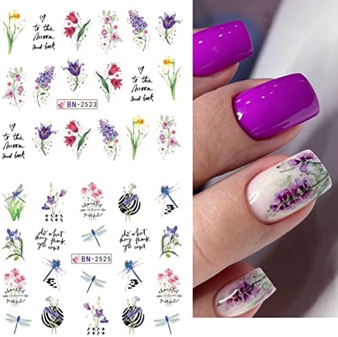 Gulelayar cvjetni naljepnice za nokte za nokte proljetna voda za prenošenje naljepnica za nokte naljepnice akvarel cvjetova cvjetni