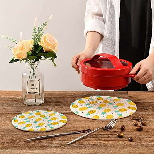 Kigai držač lonca s ananasom Trivets Set od 2, Toplinski otporan pamučni konop okrugli triveti za vruća jela, lonac, zdjelu, čajnik,
