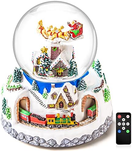 Mr.Winder Musical Rotting Djeda Mraza s vlakom u selu Glitter, božićna glazbena kutija Snow Globe Poklon, za žene supruga mama djevojčica,