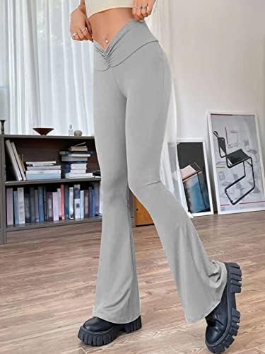 Ženske Y2K hlače Flare gamaše nisko uspon v crossover bootcut joga hlače sitne casual trening 32 inčni sivi medij