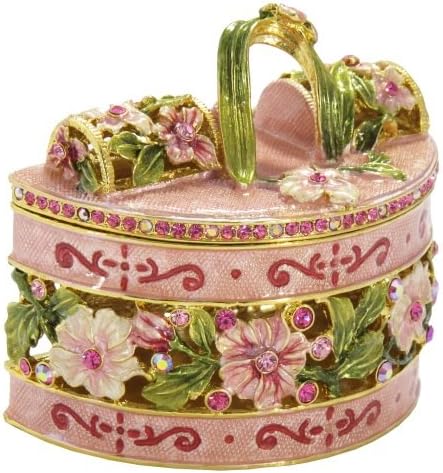 Flamingo ružičasta emajlirana cvjetna košarica kristalizirana antička vintage kolekcionarska kutija nakit nakit