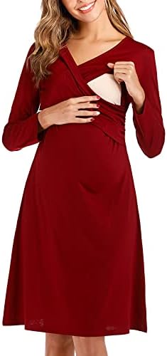 Jesenska Trudnička haljina za žene - haljina s dugim rukavima za žene, haljina za trudnice s izrezom u obliku slova a, modna haljina