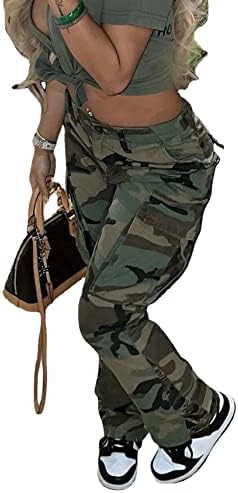 VAKKEST Ženske predimenzionirane camo teretne hlače jogger hlače trening trenirke kamuflažne vojske umor s džepovima