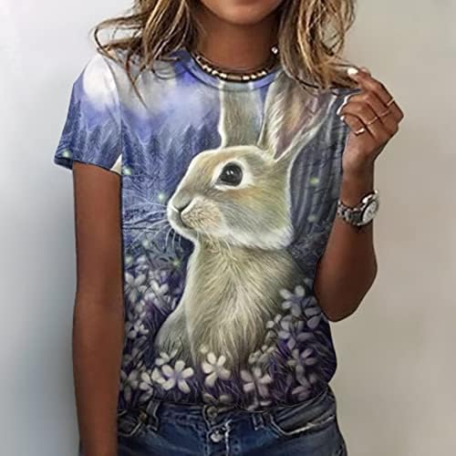 Ženska slatka zečja grafička majica okrugli vrat kratki rukavi vrhovi ljetni casual grafički tee