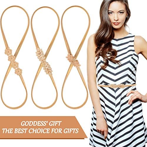 2 / 3-dijelni ženski elastični pojas s metalnim lancem, rastezljivi metalni pojas za haljinu, uski zlatni pojas za žene