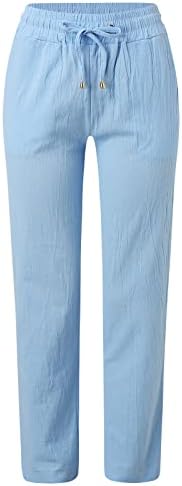 Dsodan elastične hlače s visokim strukom s džepovima ženske povremene udobne hlače Čvrsta ravna noga