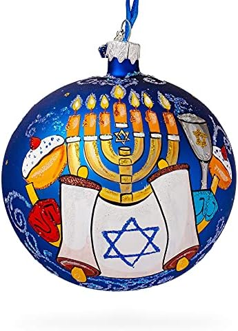 Menorah i židovski simboli Ukras staklene kuglice 4 inča
