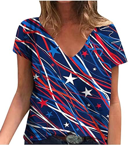 Ženske košulje v vrat kratki rukavi američki zastava tiskani vrhovi ljetne povremene majice grafičke modne tunike majice bluze