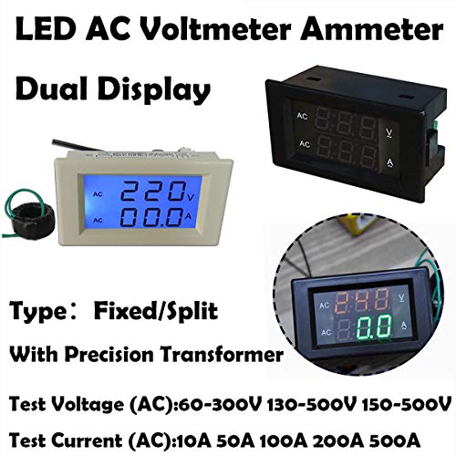 Digitalni napon struja Multimeter LCD Voltmeter Ammeter, AC130-500V 10A napon dvostruko zaslon testera mjerača ploče s dvostrukim zaslonom